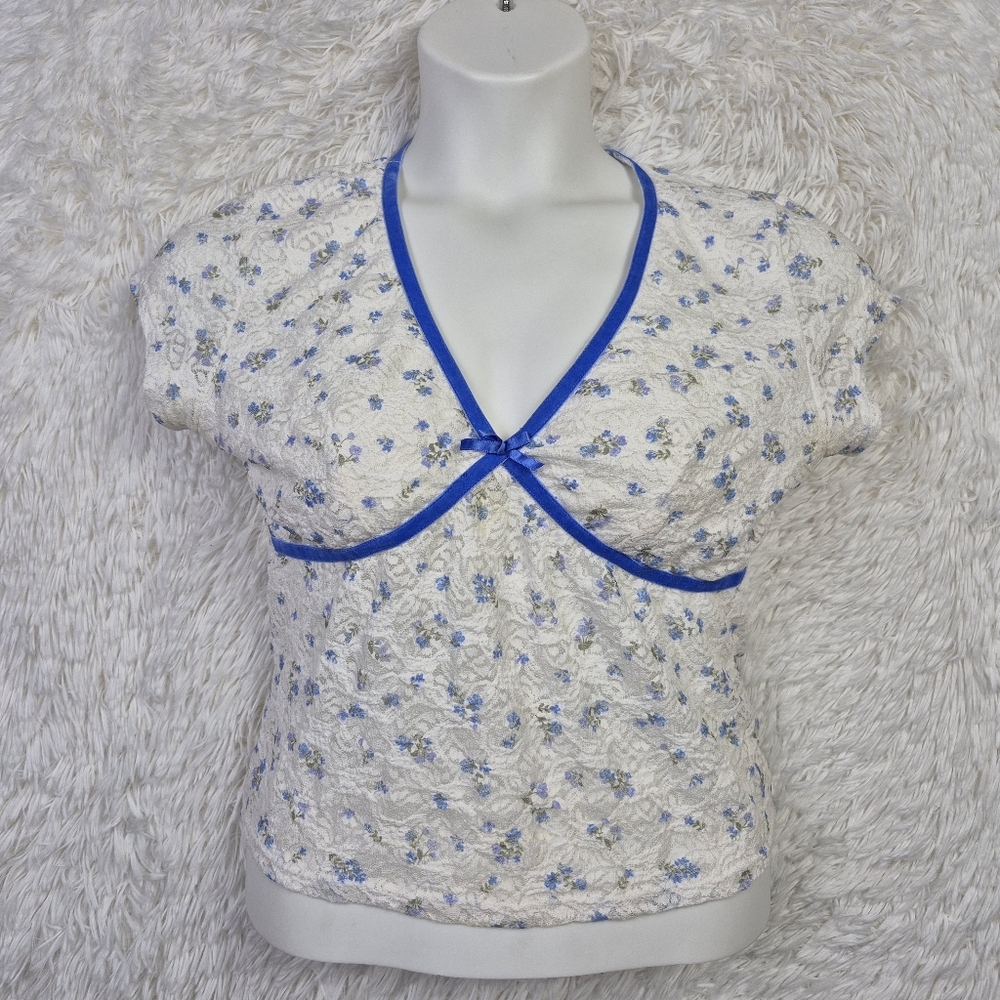 Self Esteem Women's Top XL All Over Lace Sheer Floral Babydoll Tee Shirt Cottage